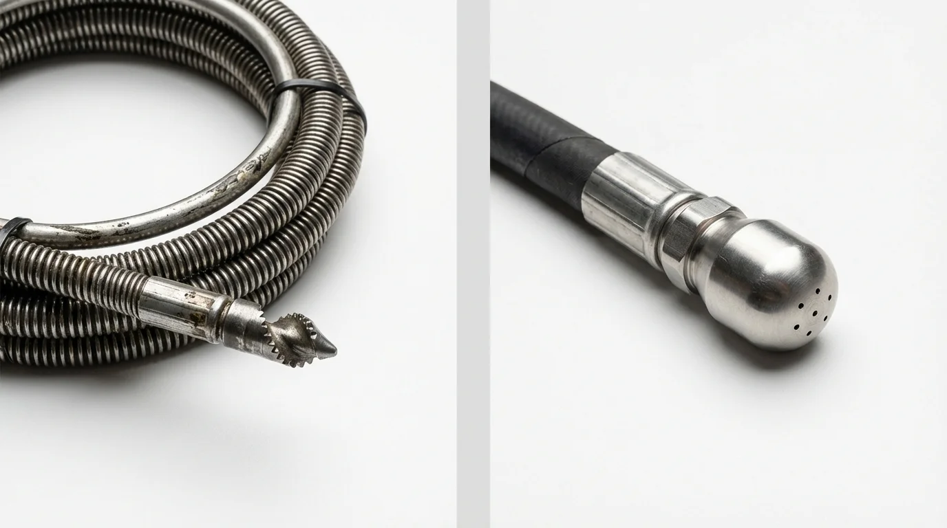 Drain snake cable and hydro jetting nozzle used for drain cleaning in Glen Ellyn, IL
