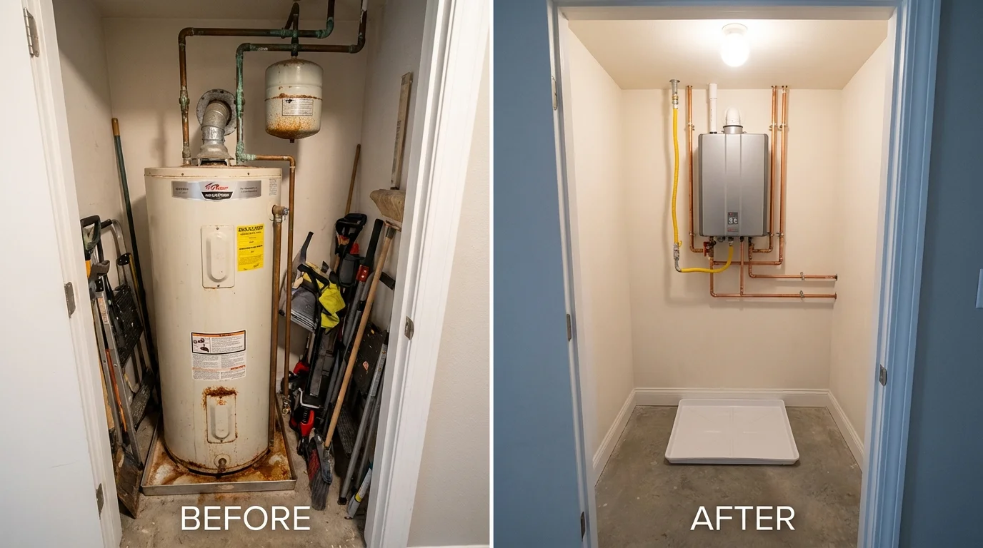 Tank water heater versus wall-mounted tankless unit comparison for Glen Ellyn, IL homeowners