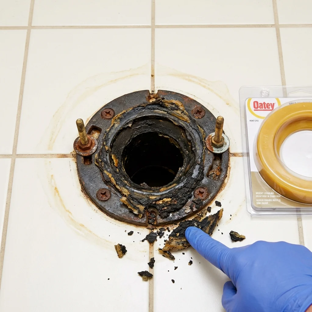 Failed wax ring showing water seepage at the base of a toilet in a Glen Ellyn, IL home